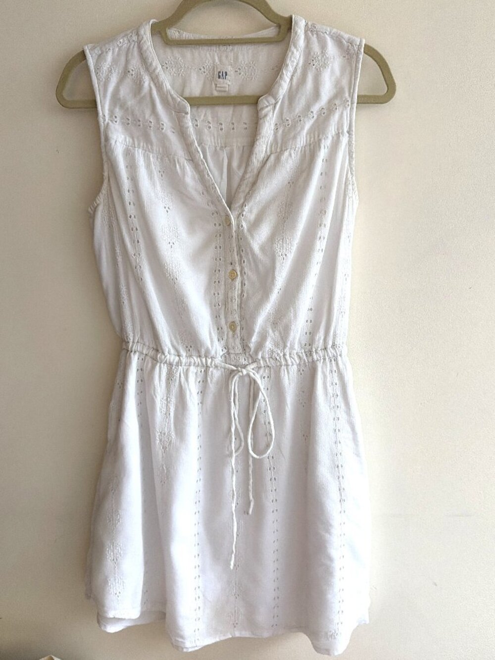 GAP White Sleeveless V-Neck Drawstring Waist Dress Size Small